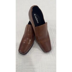 Calto Mens Y3022 Brown Leather Square Toe Slip On Loafers Dress Shoes Size 8